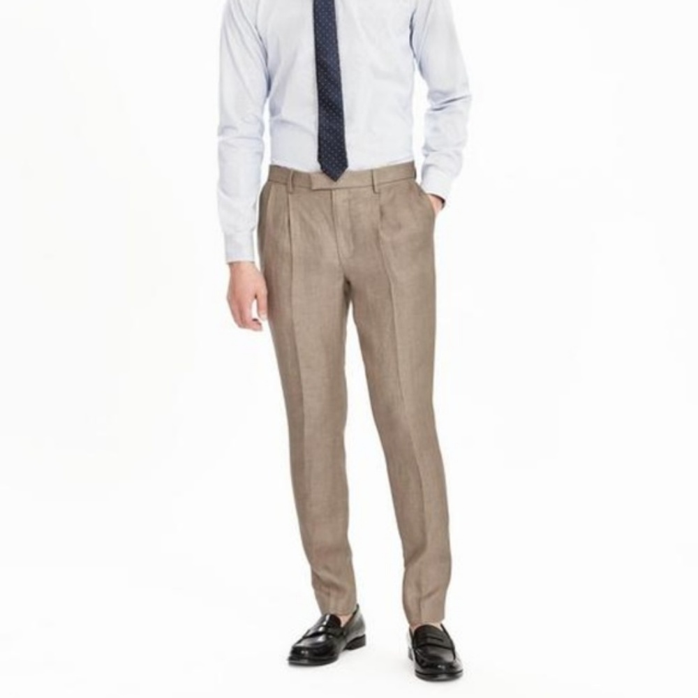 Banana Republic Slim Pleated Linen Trousers 34/36 Beige - Picture 4 of 6